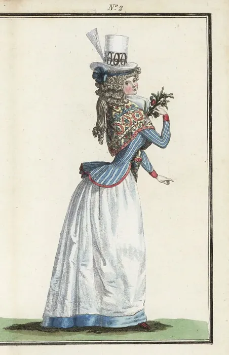 Framed Print : Fashionable woman in striped caraco jacket, 1790