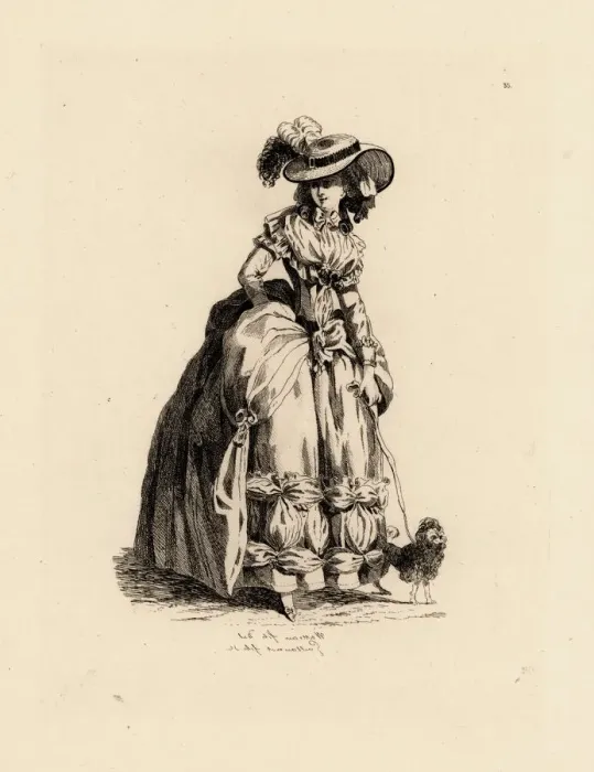 Framed Print : Fashionable woman with toy dog, era of Marie Antoinette