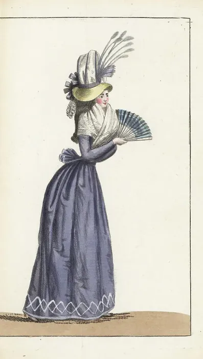 Framed Print : Fashionable woman in violet pierrot jacket, 1790 Framed Print : Fashionable woman in violet pierrot jacket, 1790