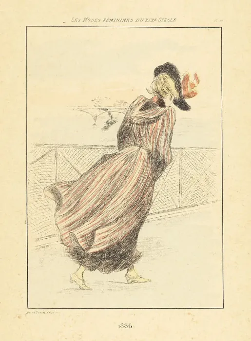 Framed Print : Fashionable woman walking across Pont des Arts, Paris, 1886 Framed Print : Fashionable woman walking across Pont des Arts, Paris, 1886