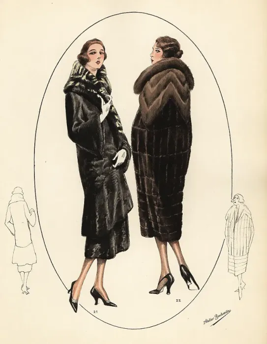 Framed Print : Fashionable women in bob haircuts and fur coats, 1926