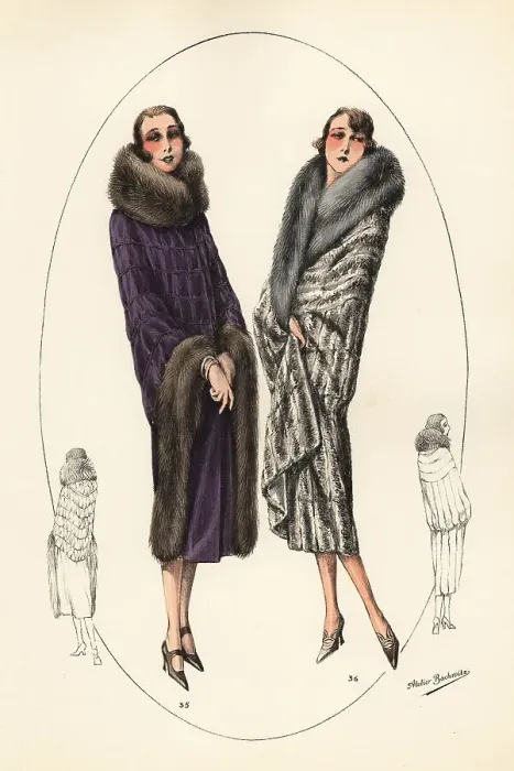 Framed Print : Fashionable women in bob haircuts and fur coats, 1926 Framed Print : Fashionable women in bob haircuts and fur coats, 1926
