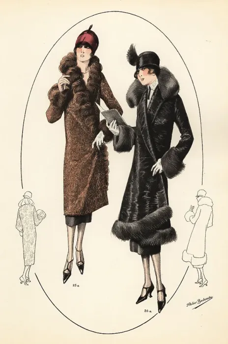 Framed Print : Fashionable women in cloche hats and fur coats, 1926 Framed Print : Fashionable women in cloche hats and fur coats, 1926