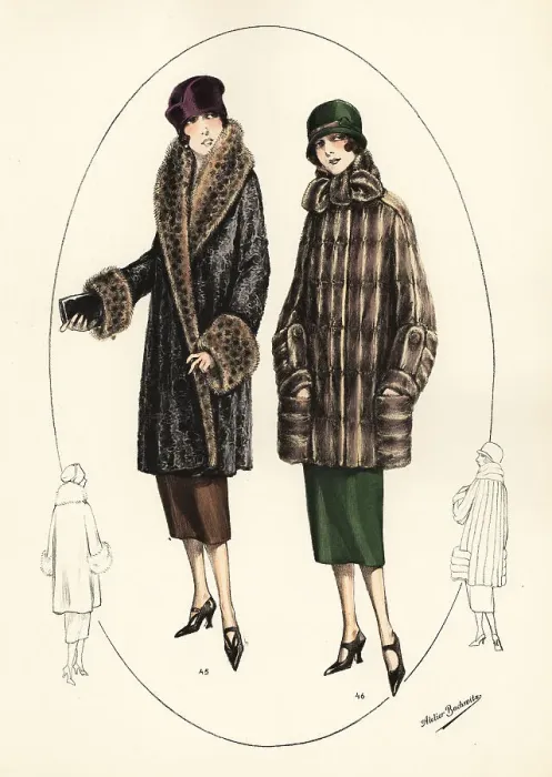 Framed Print : Fashionable women in cloche hats and fur coats, 1926 Framed Print : Fashionable women in cloche hats and fur coats, 1926