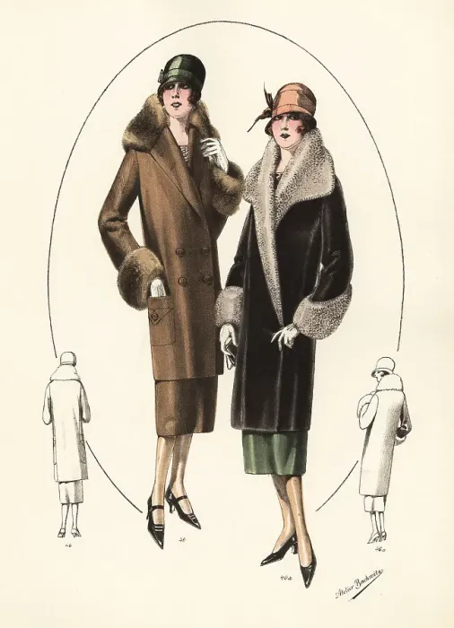 Framed Print : Fashionable women in cloche hats and fur coats, 1926 Framed Print : Fashionable women in cloche hats and fur coats, 1926