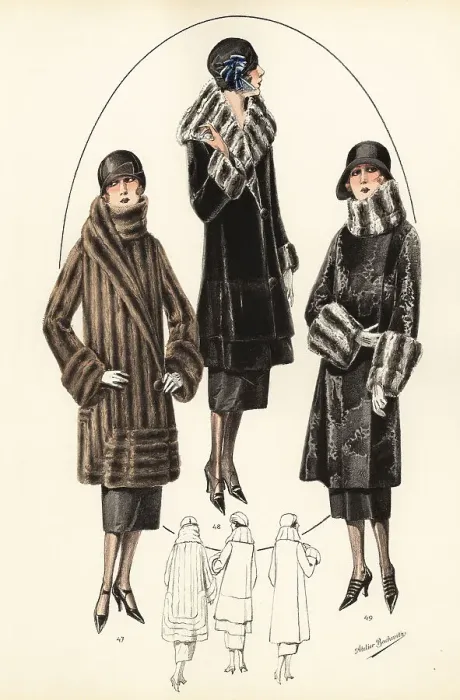 Framed Print : Fashionable women in cloche hats and fur coats, 1926 Framed Print : Fashionable women in cloche hats and fur coats, 1926