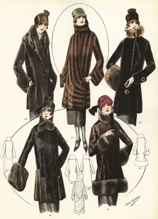 Framed Print : Fashionable women in cloche hats and fur jackets, 1926 Framed Print : Fashionable women in cloche hats and fur jackets, 1926