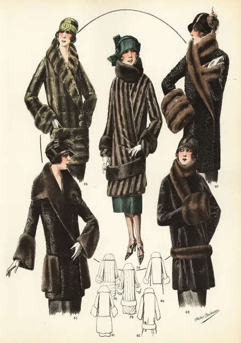 Framed Print : Fashionable women in cloche hats and fur jackets, 1926 Framed Print : Fashionable women in cloche hats and fur jackets, 1926