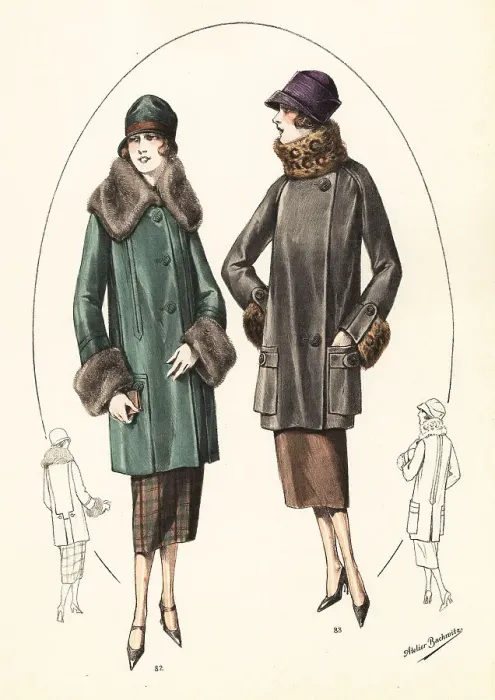 Framed Print : Fashionable women in cloche hats and fur jackets, 1926 Framed Print : Fashionable women in cloche hats and fur jackets, 1926