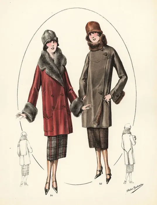 Framed Print : Fashionable women in cloche hats and fur jackets, 1926 Framed Print : Fashionable women in cloche hats and fur jackets, 1926