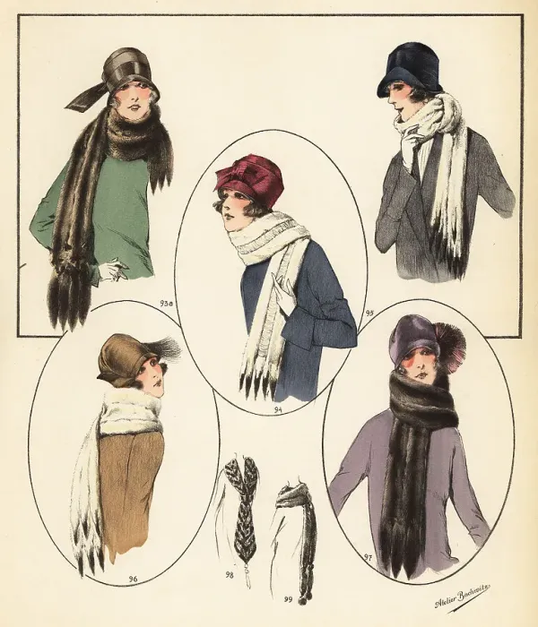 Framed Print : Fashionable women in cloche hats and fur scarves, 1926 Framed Print : Fashionable women in cloche hats and fur scarves, 1926