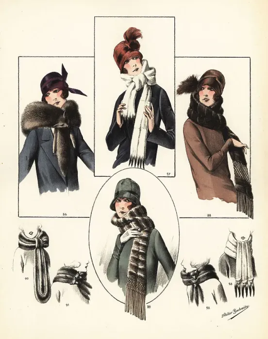 Framed Print : Fashionable women in cloche hats and fur scarves, 1926