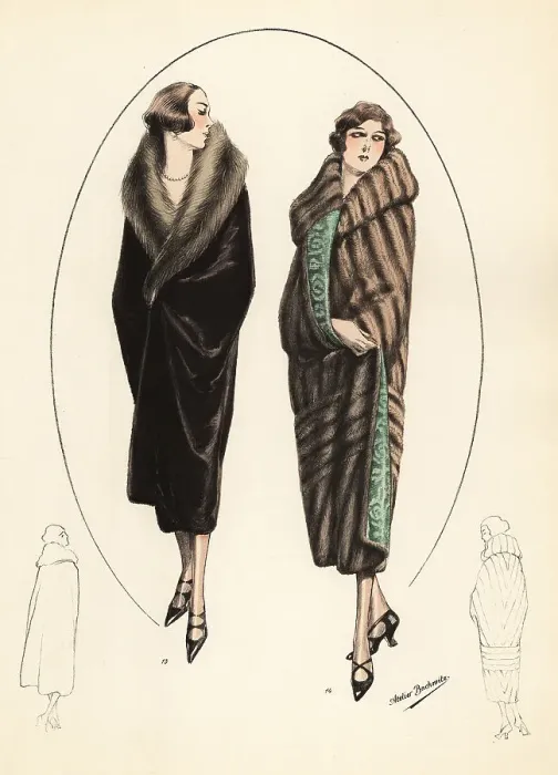 Framed Print : Fashionable women in Marcel wave hairdos and fur coats, 1926