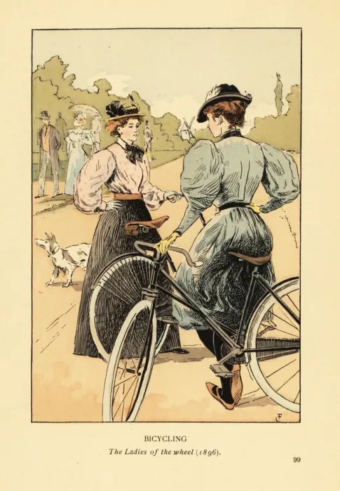 Framed Print : Fashionable women riding bicycles in a park, 1896 Framed Print : Fashionable women riding bicycles in a park, 1896