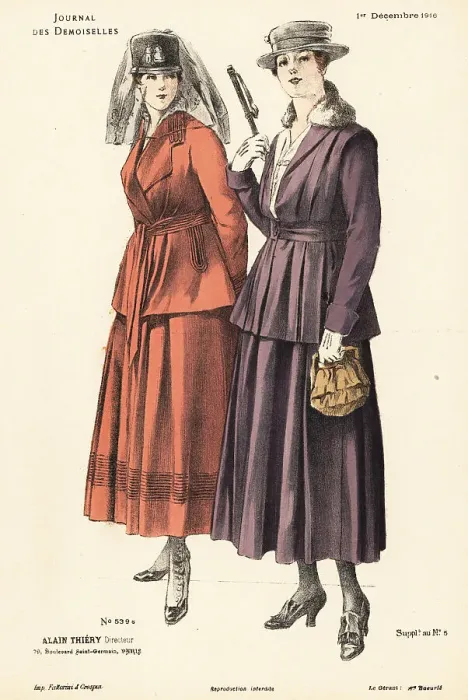 Framed Print : Two fashionable women on a winter stroll, WWI Framed Print : Two fashionable women on a winter stroll, WWI