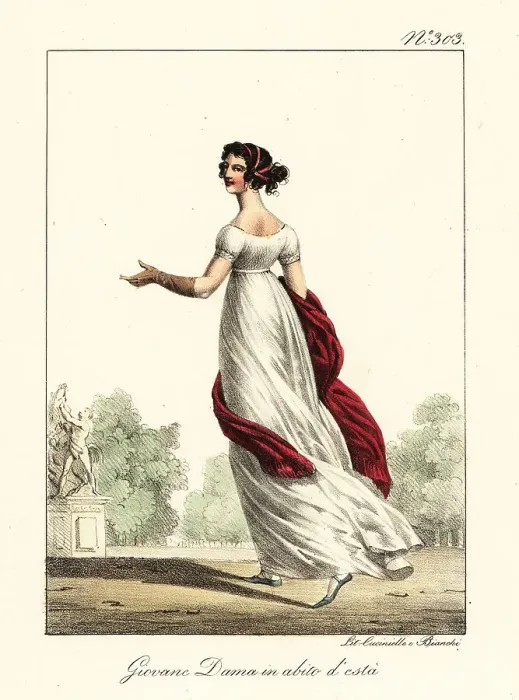 Framed Print : Fashionable young woman of Merveilleuse in summer outfit, 1795 Framed Print : Fashionable young woman of Merveilleuse in summer outfit, 1795