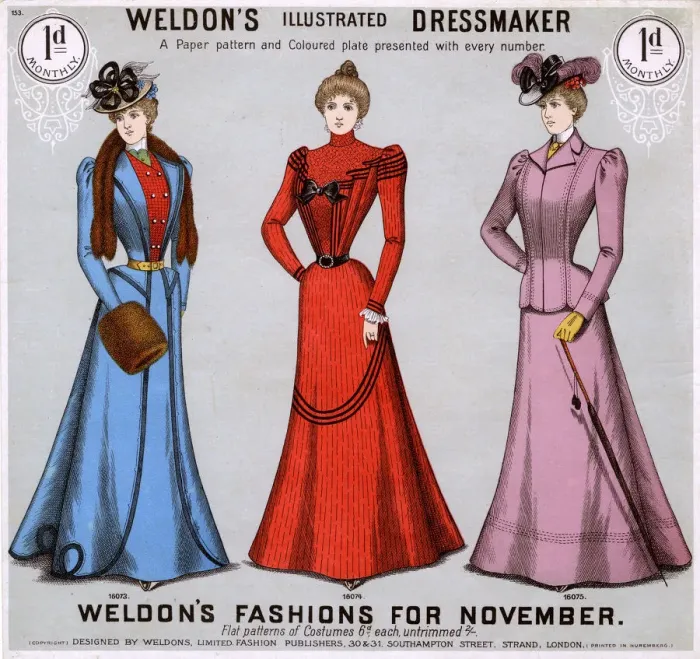 Framed Print : Fashions for the 1890s - the end result of flat patterns Framed Print : Fashions for the 1890s - the end result of flat patterns