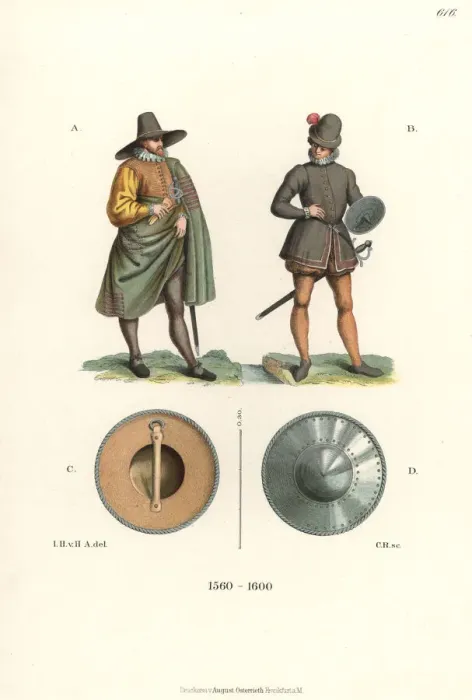Framed Print : Fashions of French and English men, 16th century Framed Print : Fashions of French and English men, 16th century