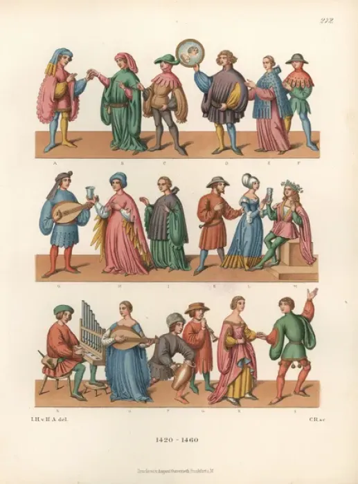 Framed Print : Fashions from the mid 15th century Framed Print : Fashions from the mid 15th century