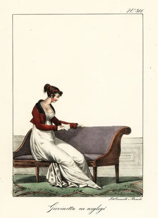 Framed Print : Fashonable woman reading a letter on a chaise longue, Directoire Framed Print : Fashonable woman reading a letter on a chaise longue, Directoire