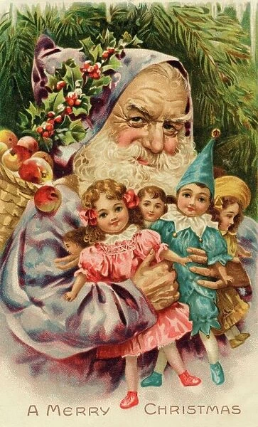 Father Christmas holding some toys