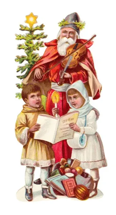 Framed Print : Father Christmas with children on a Victorian scrap Framed Print : Father Christmas with children on a Victorian scrap