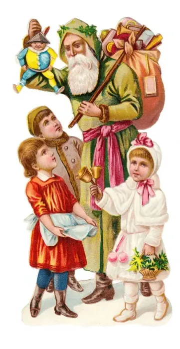 Framed Print : Father Christmas with children on a Victorian scrap Framed Print : Father Christmas with children on a Victorian scrap