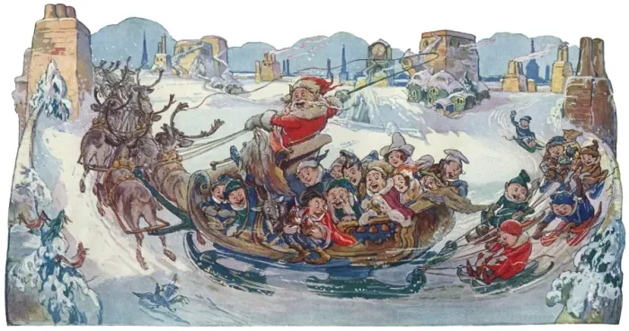 Framed Print : Father Christmas, elves and sleigh Framed Print : Father Christmas, elves and sleigh