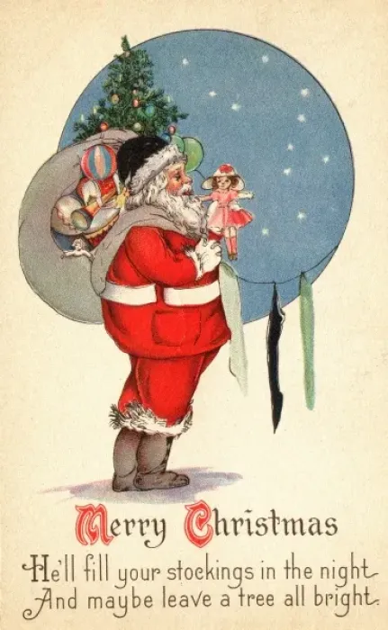Framed Print : Father Christmas filling up the stockings Framed Print : Father Christmas filling up the stockings