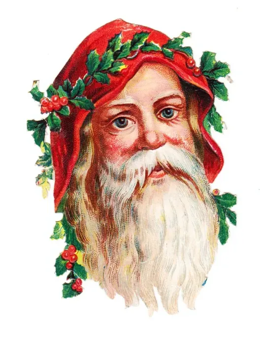 Framed Print : Father Christmas with holly on a Victorian scrap Framed Print : Father Christmas with holly on a Victorian scrap