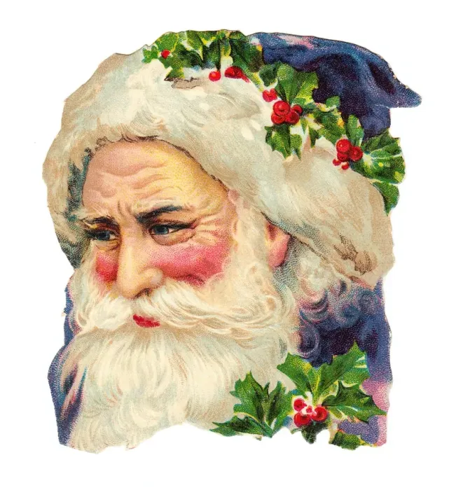 Framed Print : Father Christmas with holly on a Victorian scrap Framed Print : Father Christmas with holly on a Victorian scrap