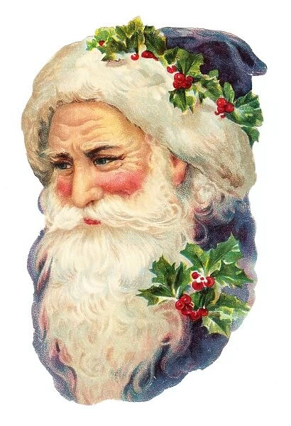 Father Christmas with holly on a Victorian scrap