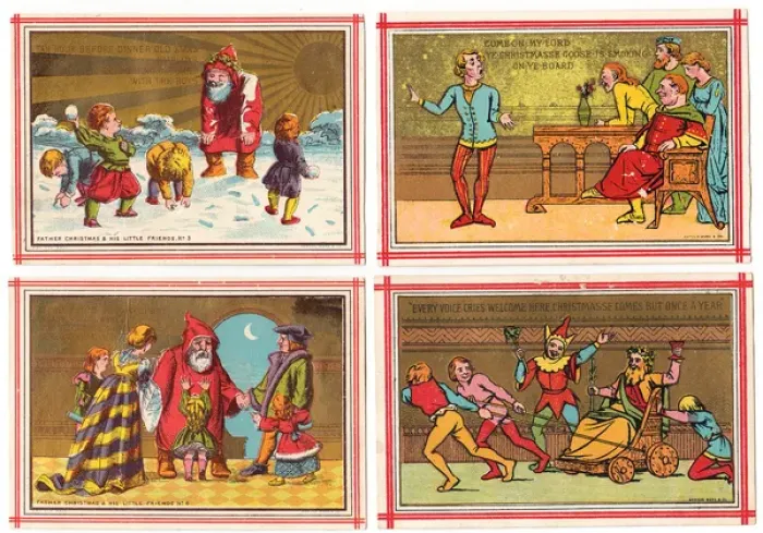 Framed Print : Father Christmas on four medieval style Christmas cards Framed Print : Father Christmas on four medieval style Christmas cards