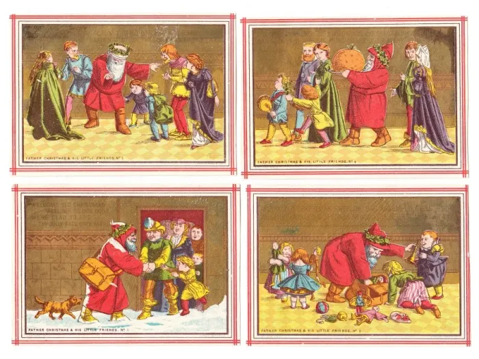 Framed Print : Father Christmas on four medieval style Christmas cards Framed Print : Father Christmas on four medieval style Christmas cards