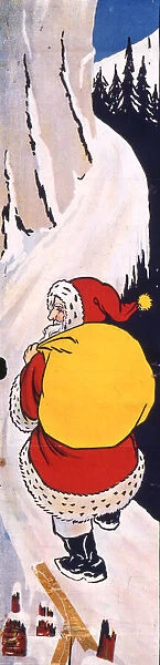 Father Christmas on a mountain path in the snow