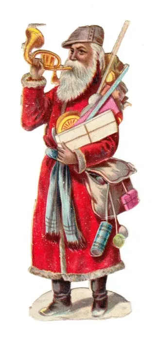 Framed Print : Father Christmas with presents on a Victorian scrap Framed Print : Father Christmas with presents on a Victorian scrap