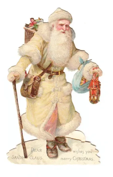 Framed Print : Father Christmas with presents on a Victorian scrap Framed Print : Father Christmas with presents on a Victorian scrap