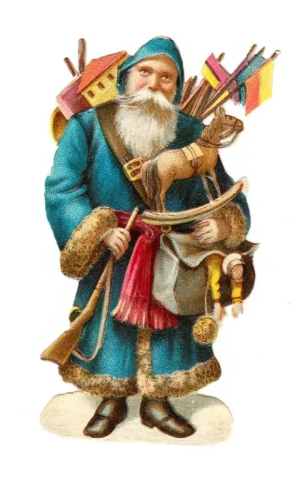 Framed Print : Father Christmas with presents on a Victorian scrap Framed Print : Father Christmas with presents on a Victorian scrap