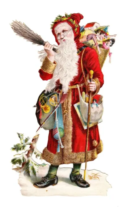 Framed Print : Father Christmas with presents on a Victorian scrap Framed Print : Father Christmas with presents on a Victorian scrap