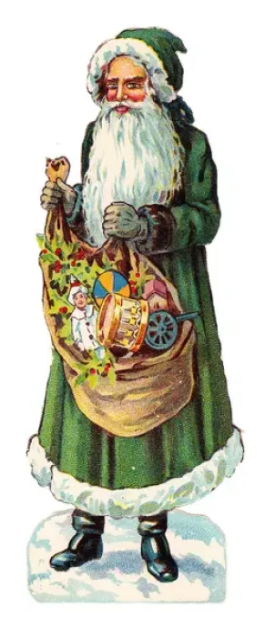 Framed Print : Father Christmas with presents on a Victorian scrap Framed Print : Father Christmas with presents on a Victorian scrap