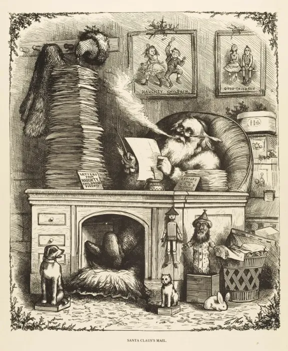 Framed Print : Father Christmas reading Xmas letters Framed Print : Father Christmas reading Xmas letters