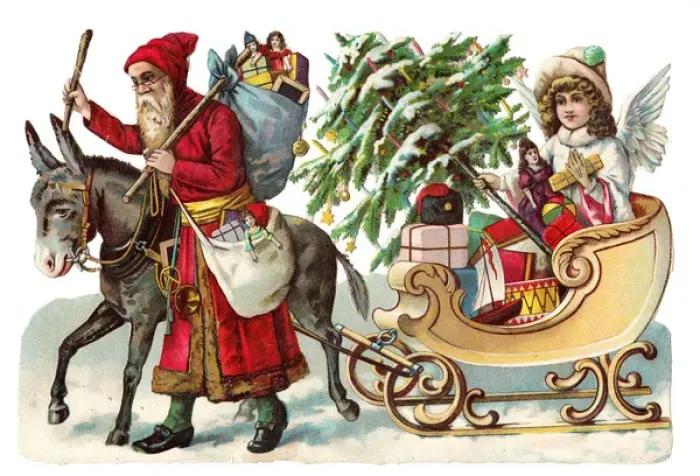 Framed Print : Father Christmas with sleigh on a Victorian scrap Framed Print : Father Christmas with sleigh on a Victorian scrap