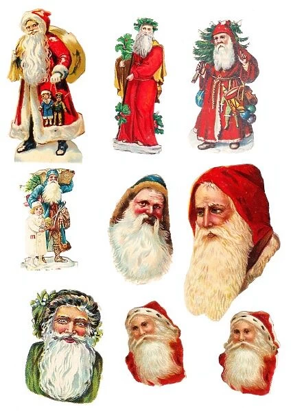 Father Christmas on nine Victorian scraps