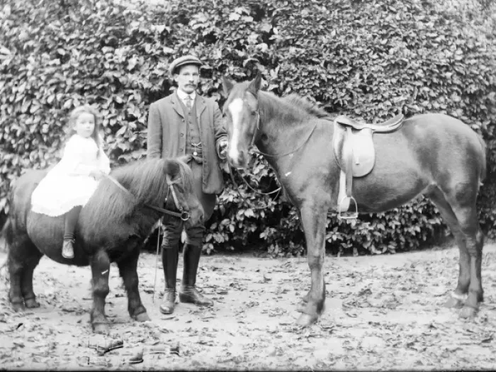 Framed Print : Father and daughter with horse and pony, Mid Wales Framed Print : Father and daughter with horse and pony, Mid Wales