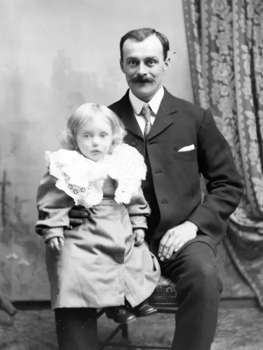 Framed Print : Father and daughter in studio photo, Mid Wales