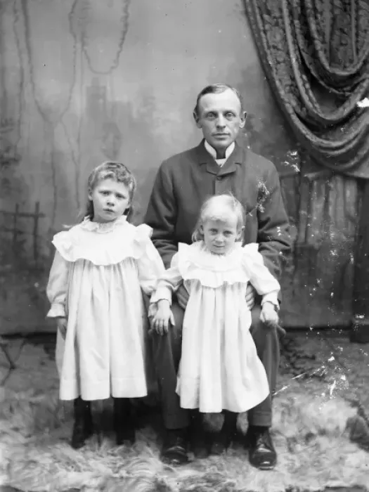 Framed Print : Father with two daughters, Mid Wales Framed Print : Father with two daughters, Mid Wales
