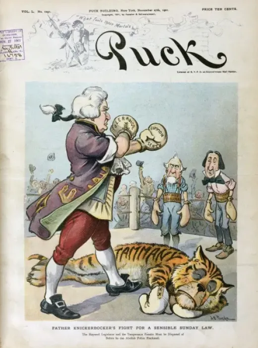 Framed Print : Father Knickerbockers fight for a sensible Sunday law Framed Print : Father Knickerbockers fight for a sensible Sunday law