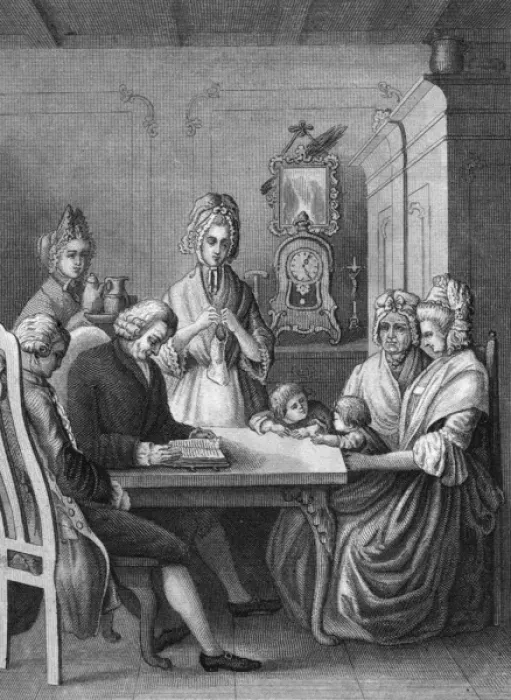 Framed Print : Father Reads to Family Framed Print : Father Reads to Family