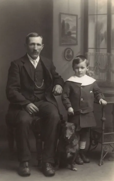 Framed Print : Father and son with dog Framed Print : Father and son with dog