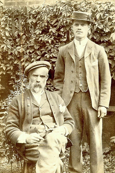 Father and son in a garden